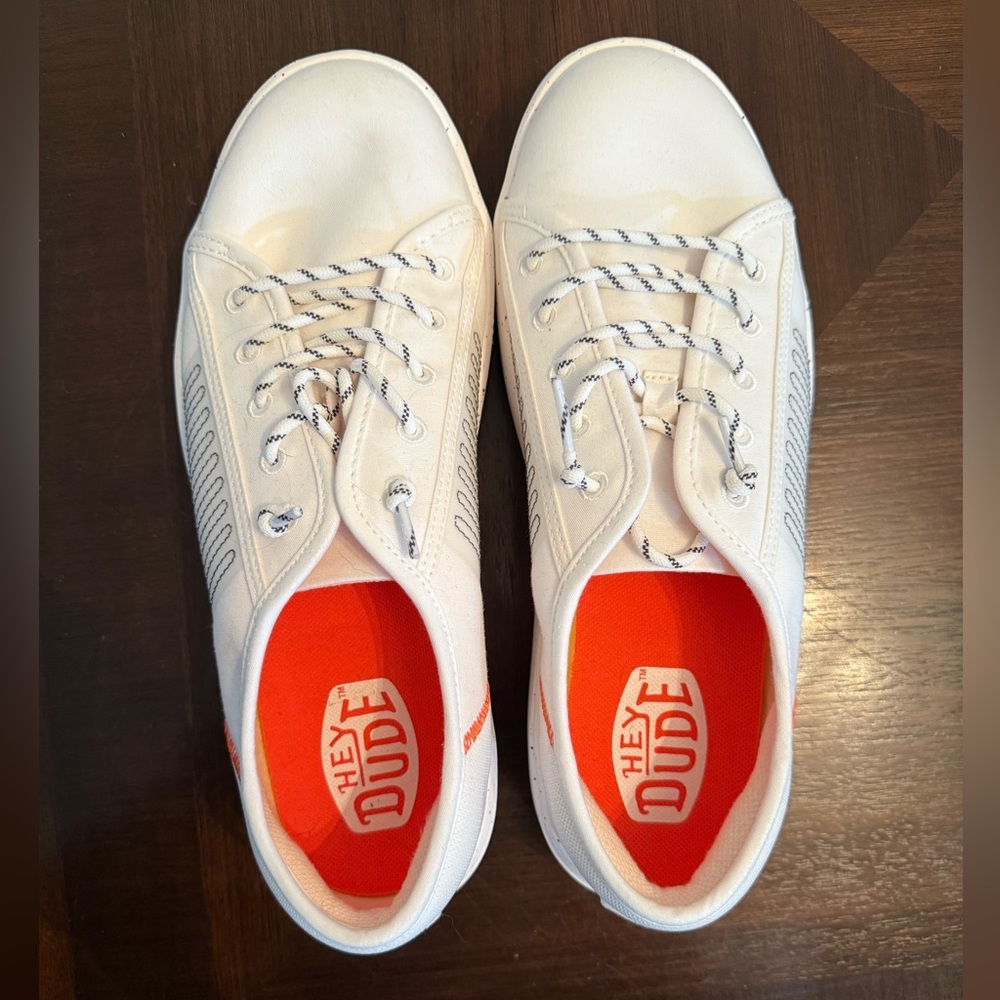 Hey Dude White Shoes with Bright Orange Interior